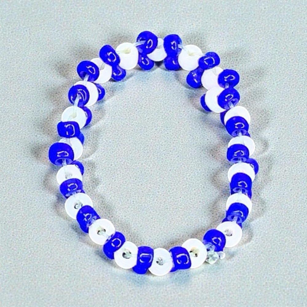 Handmade Beaded Ring Size 8 Unisex Tribal Blue White